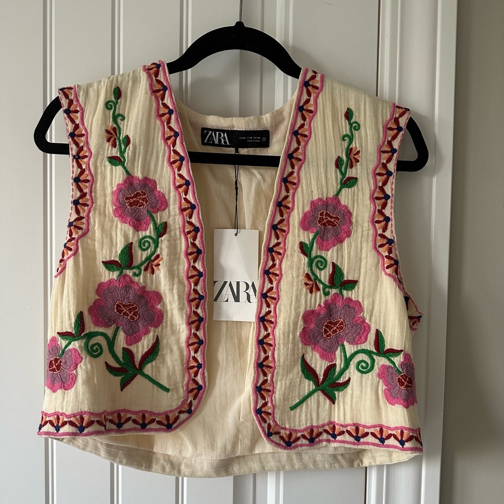 Zara Floral Embroidered Vest